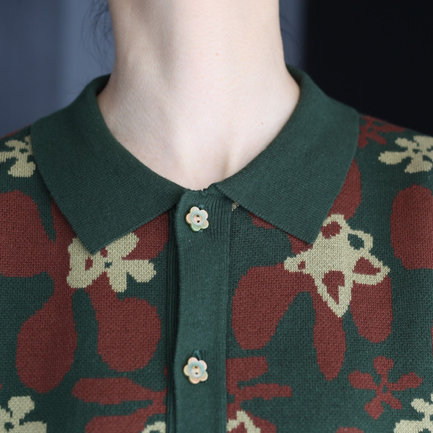 TTT_MSW Flower Camo Knit Polo ティー　XL