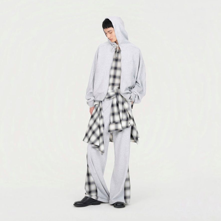 【残り一点】2in1 Zip Hoodie with Check Shirt