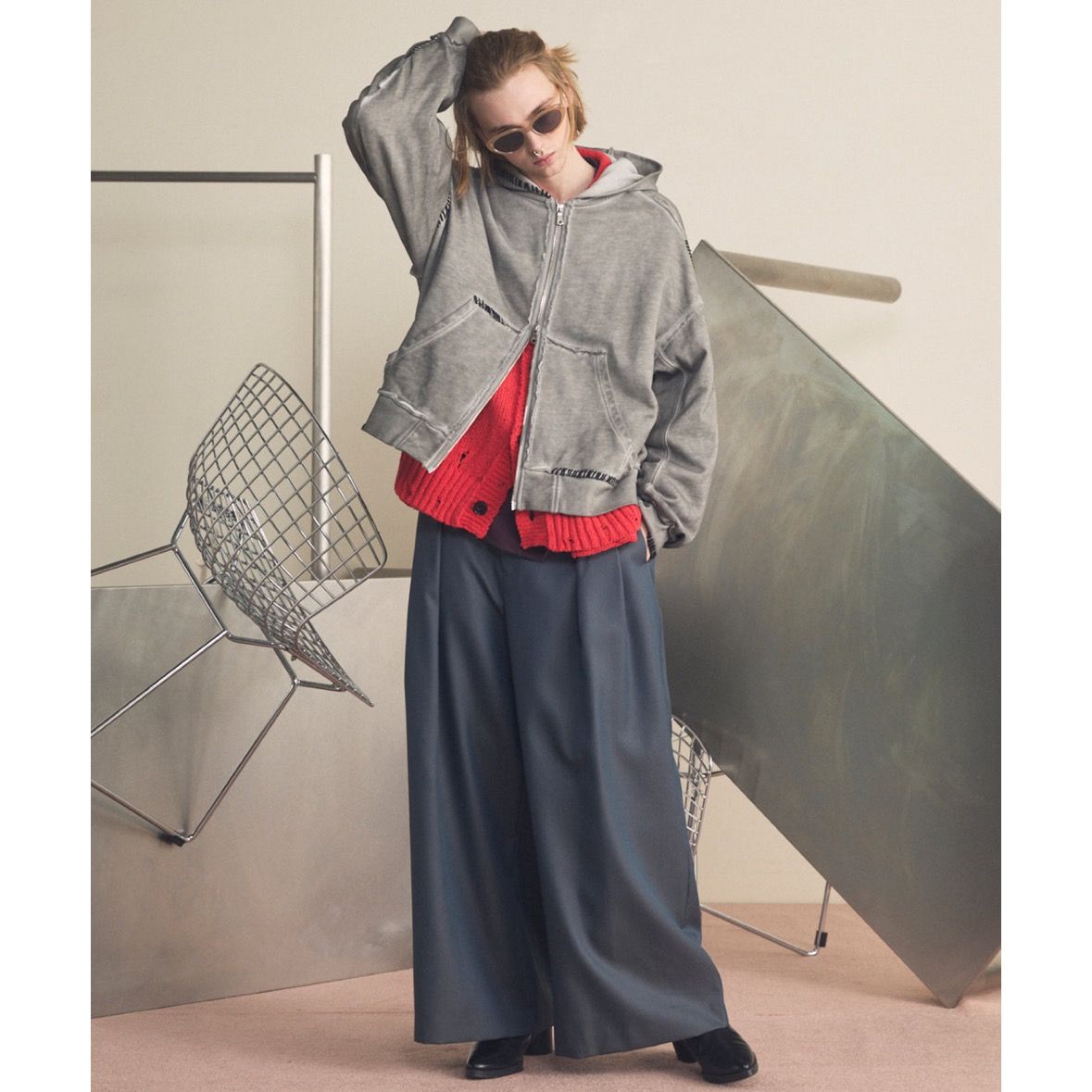 【残り一点】Over-Dye Embroidery Prime-Over Sweat Zip Hoodie