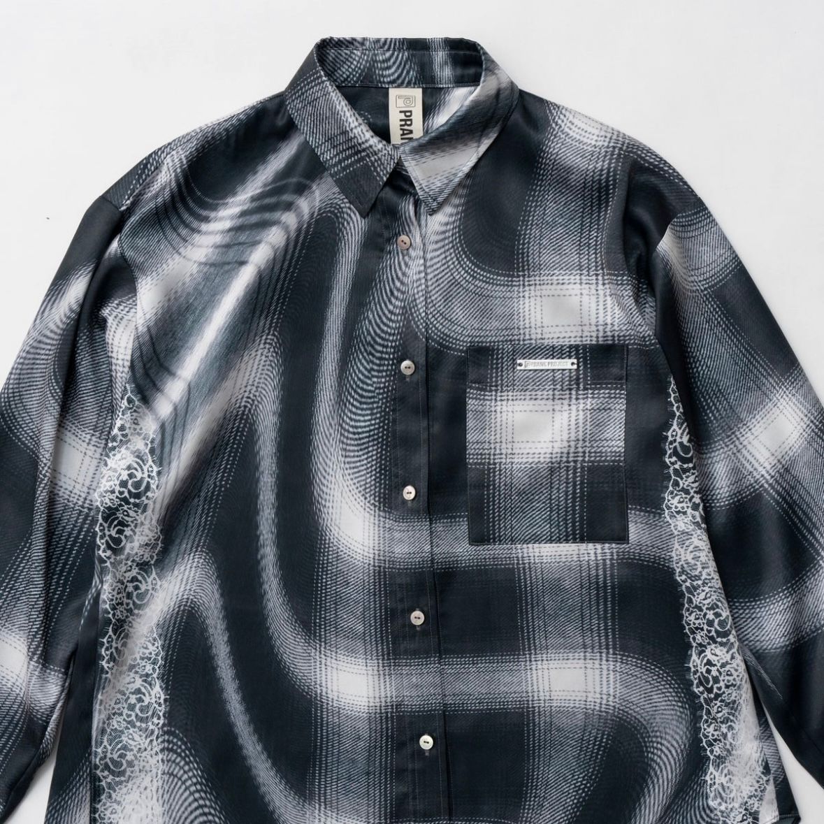 【残り一点】Ombre Check Lace Print Shirt