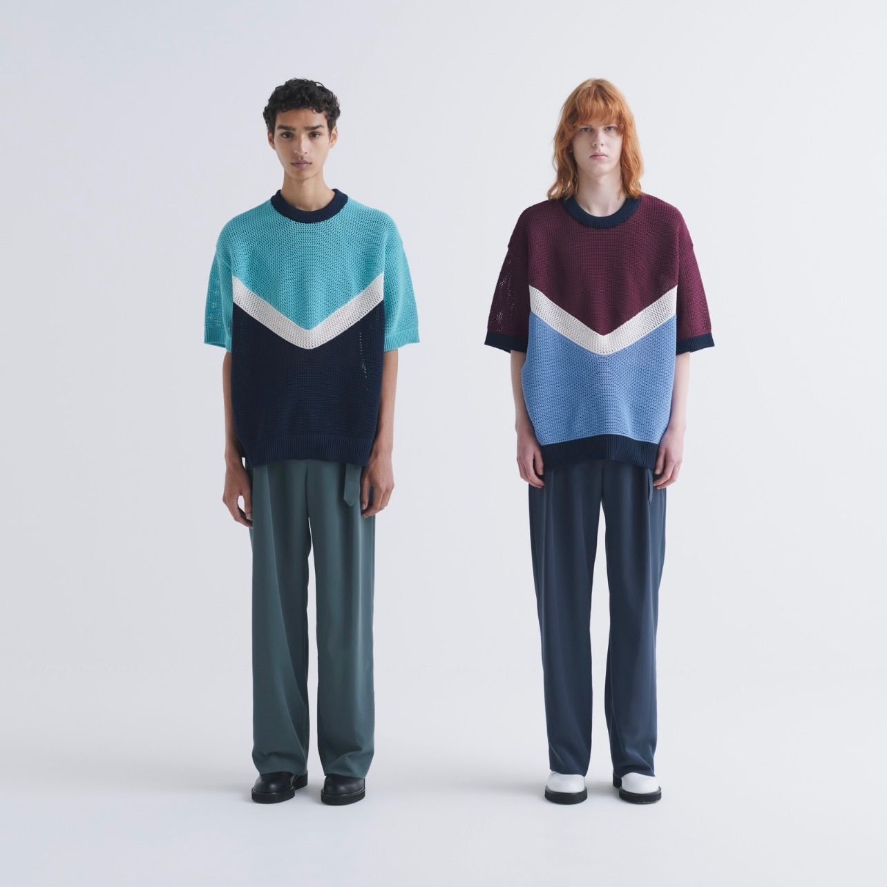 【残り一点】Bi Color Mesh Knit Short Sleeve Pullover