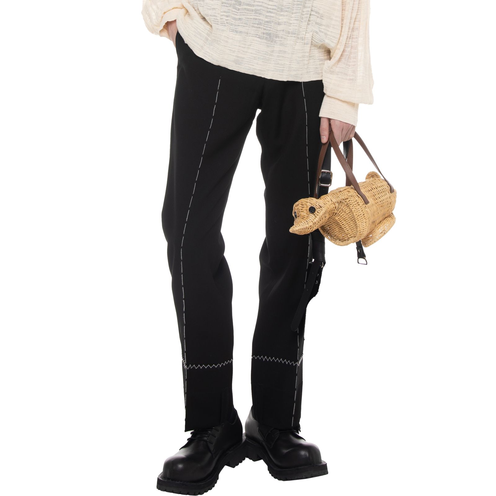 【残り一点】"Hand Stitch" Roll Up Straight Slacks