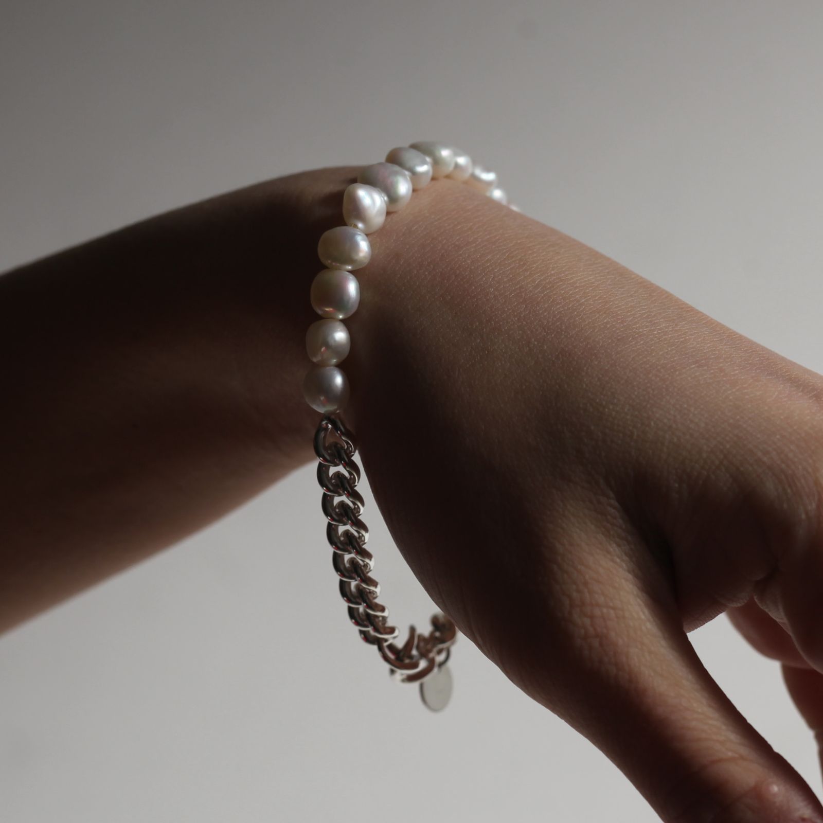 【お取り寄せ注文可能】Unisex Curb Chain Pearl Bracelet