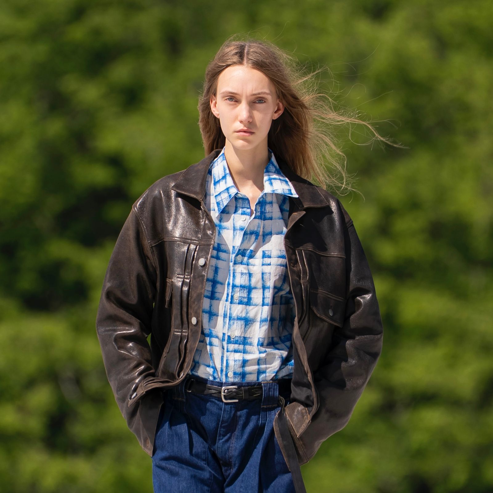 【再販売通知受付可能】Cracked Leather Trucker Jacket