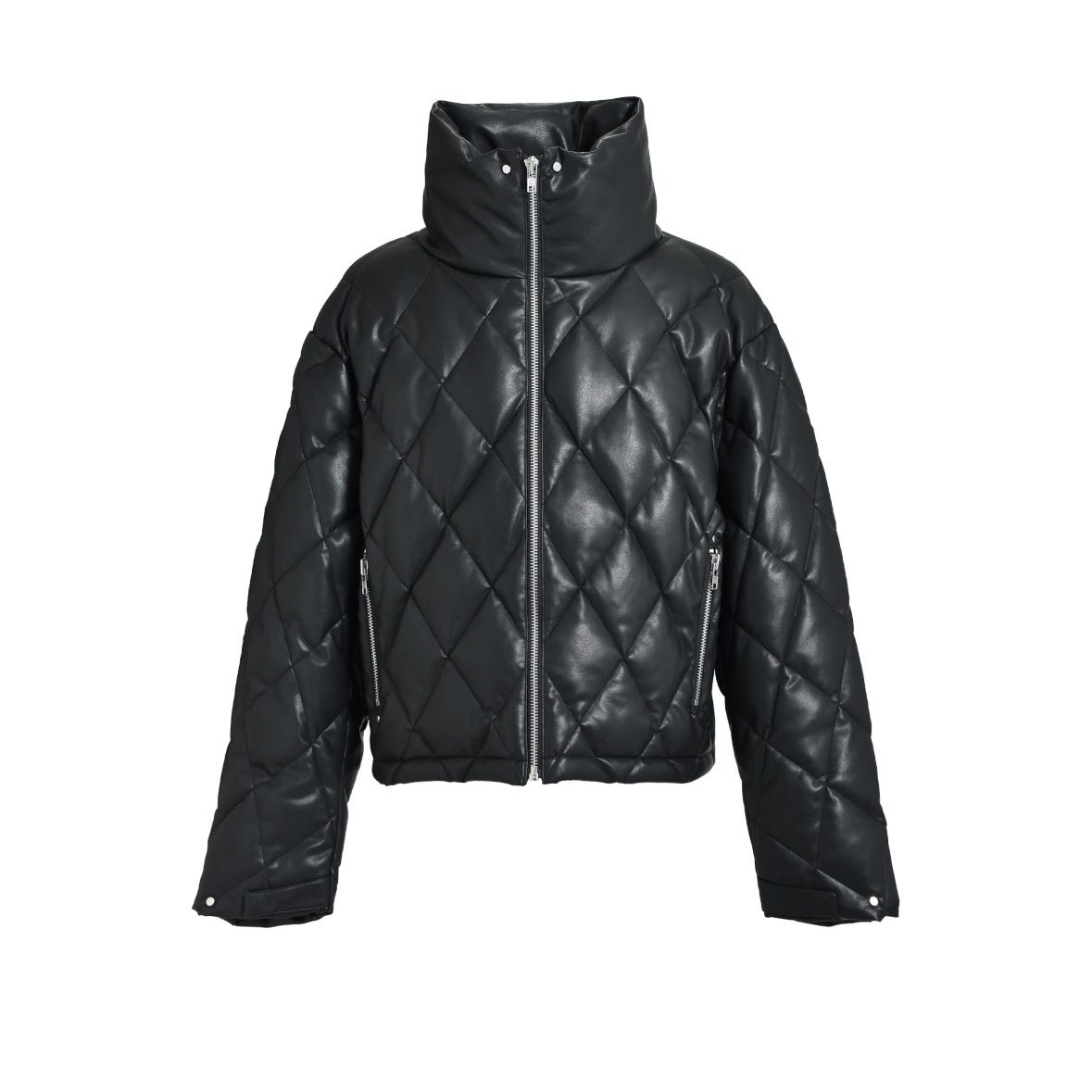 【残り一点】Faux Leather Quilting Down Jacket