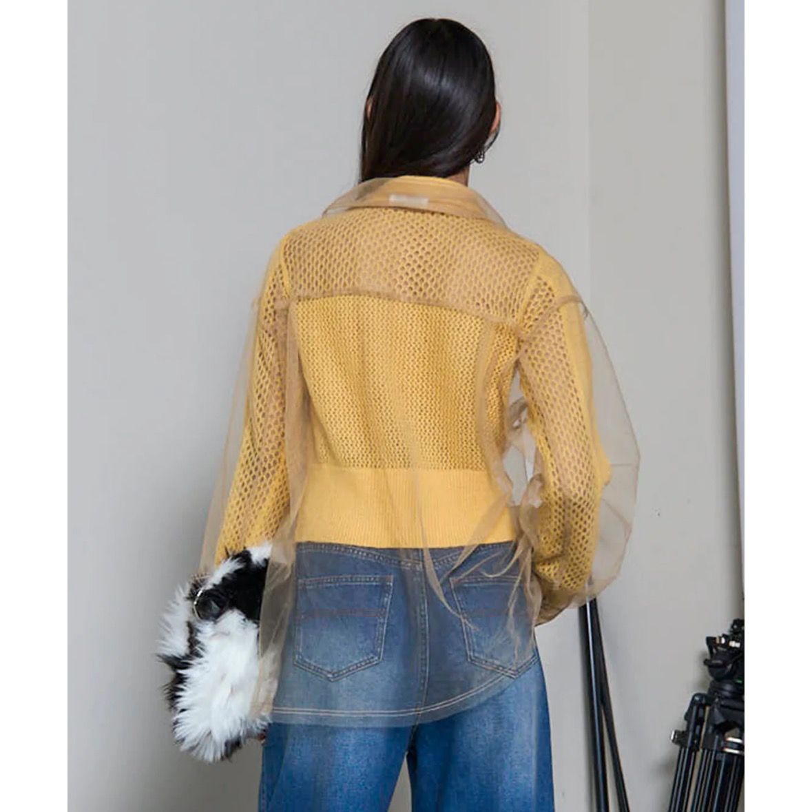 【残り一点】Tulle Shirt Layered Polo Knit Cardigan