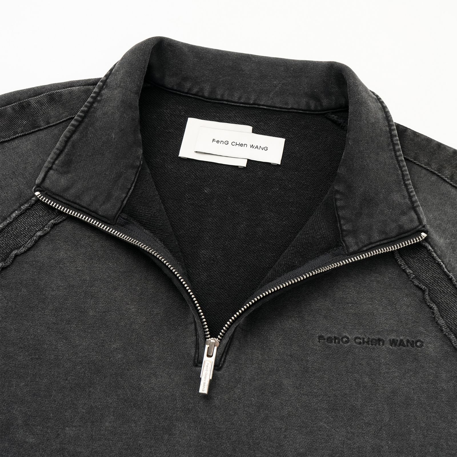 【残り一点】Washed Stand Collar Top with Denim Trim