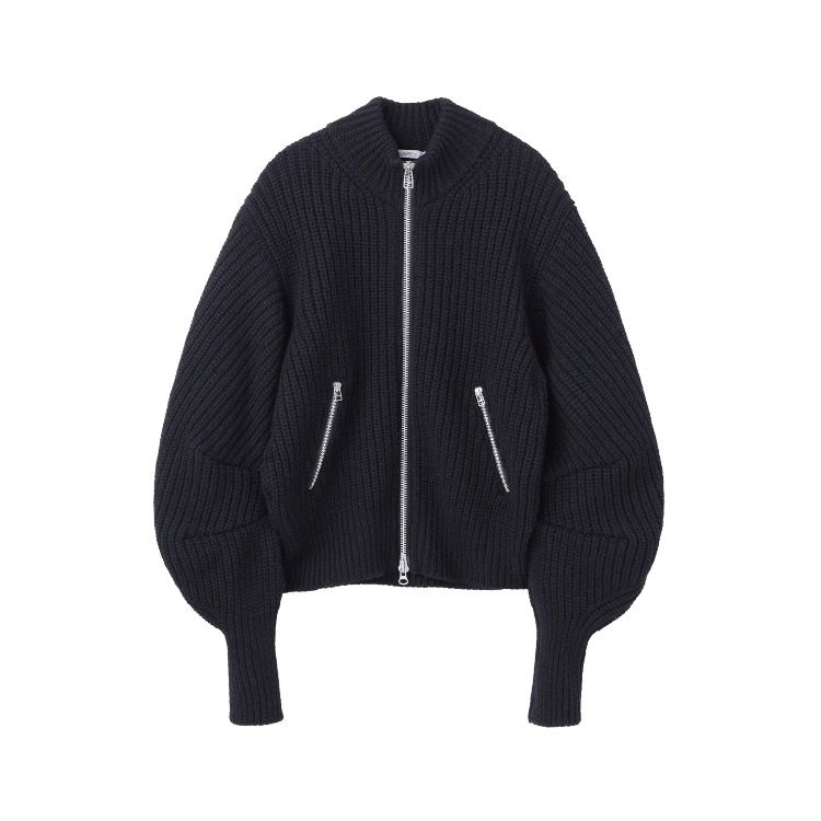 【残り一点】Ribed Massive Rounded Sleeve Zip-Up Knit Jacket
