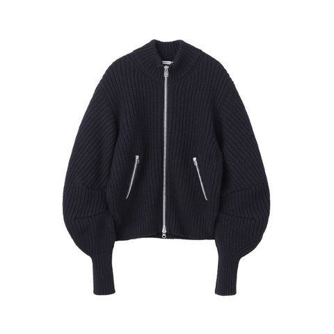 【残り一点】Ribed Massive Rounded Sleeve Zip-Up Knit Jacket