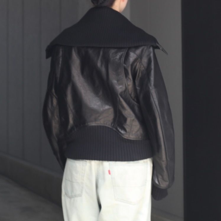 【残り一点】Leather Padded High Neck Bomber Jacket