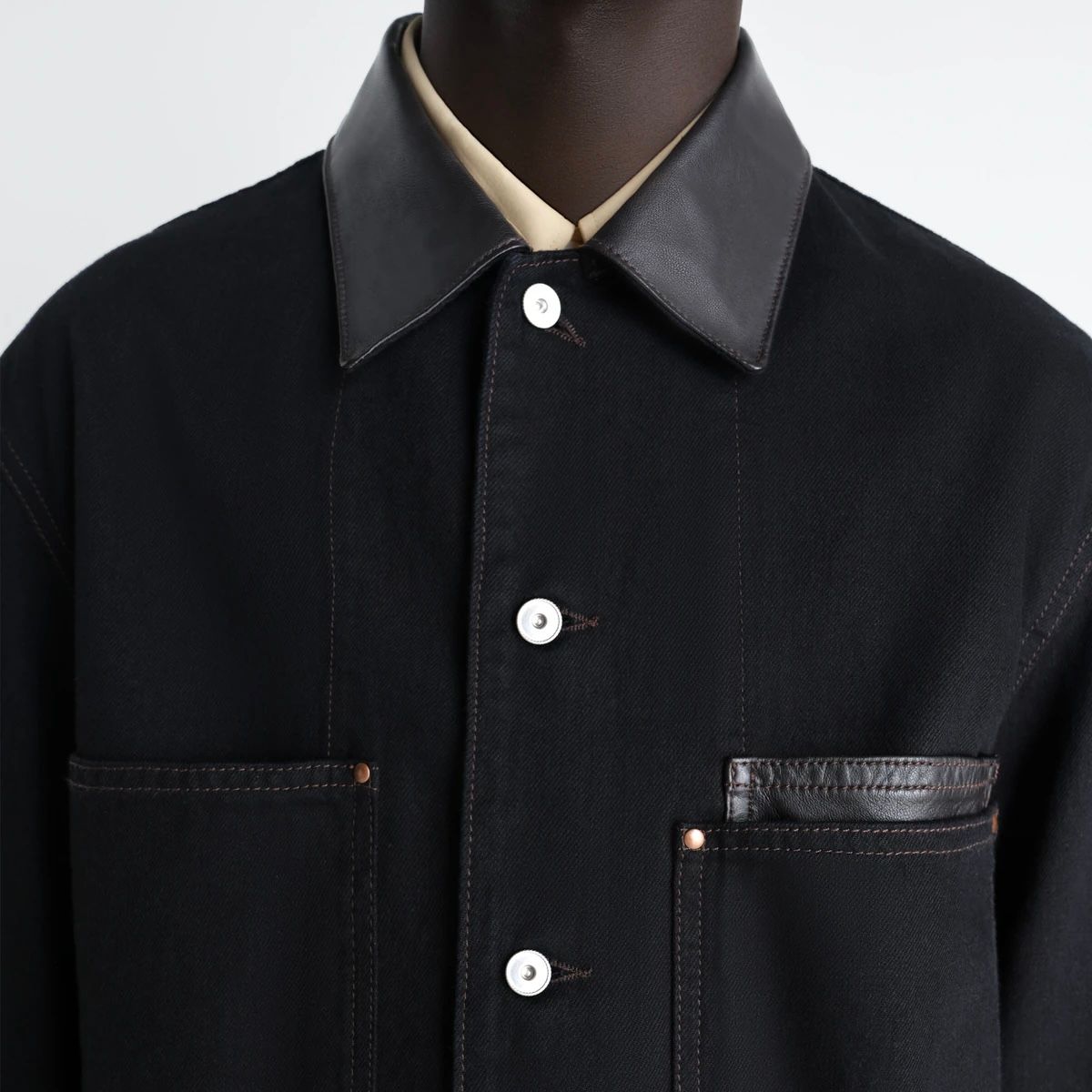 【残り一点】Work Wear Over Shirt With Leather Collar