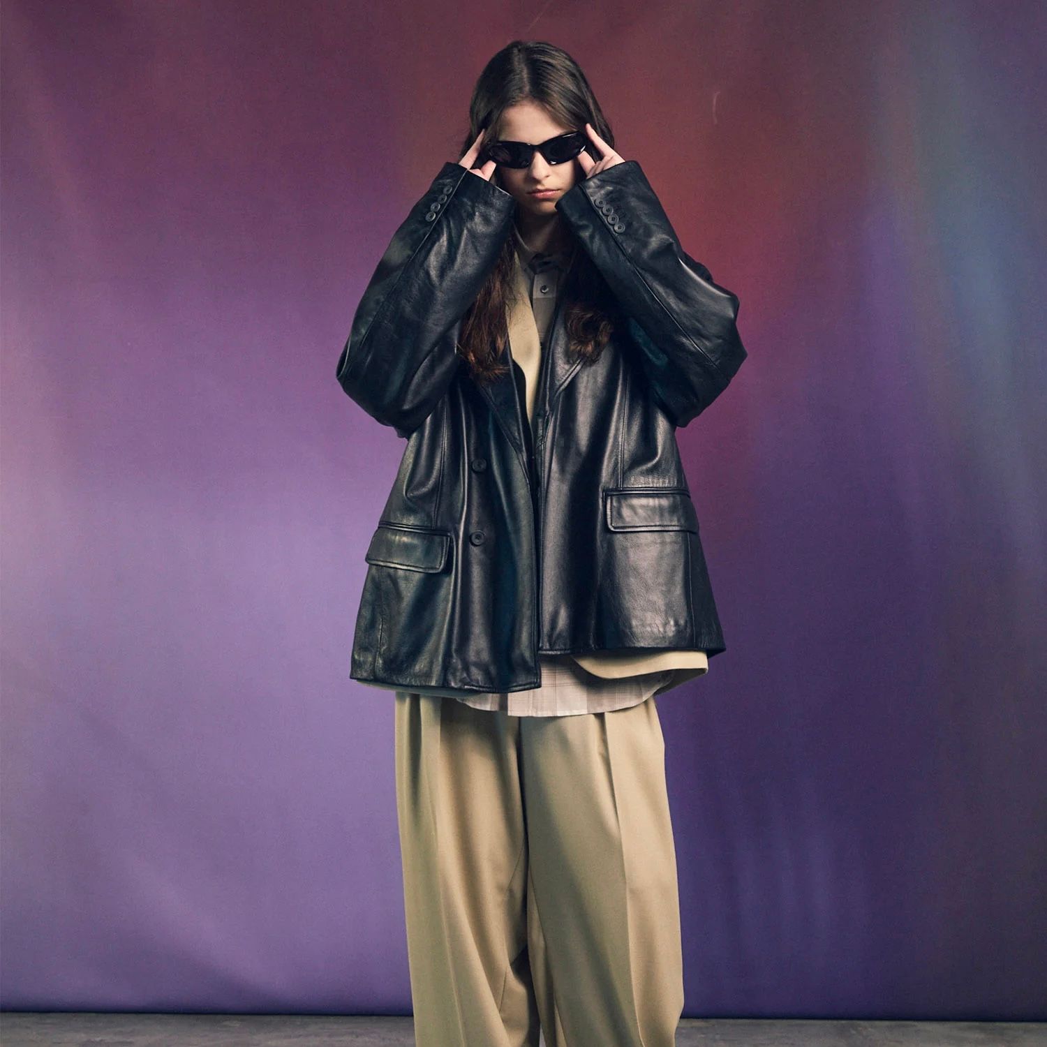 【残り一点】Sheep Leather Peaked Lapel Semi-Double Tailored Jacket
