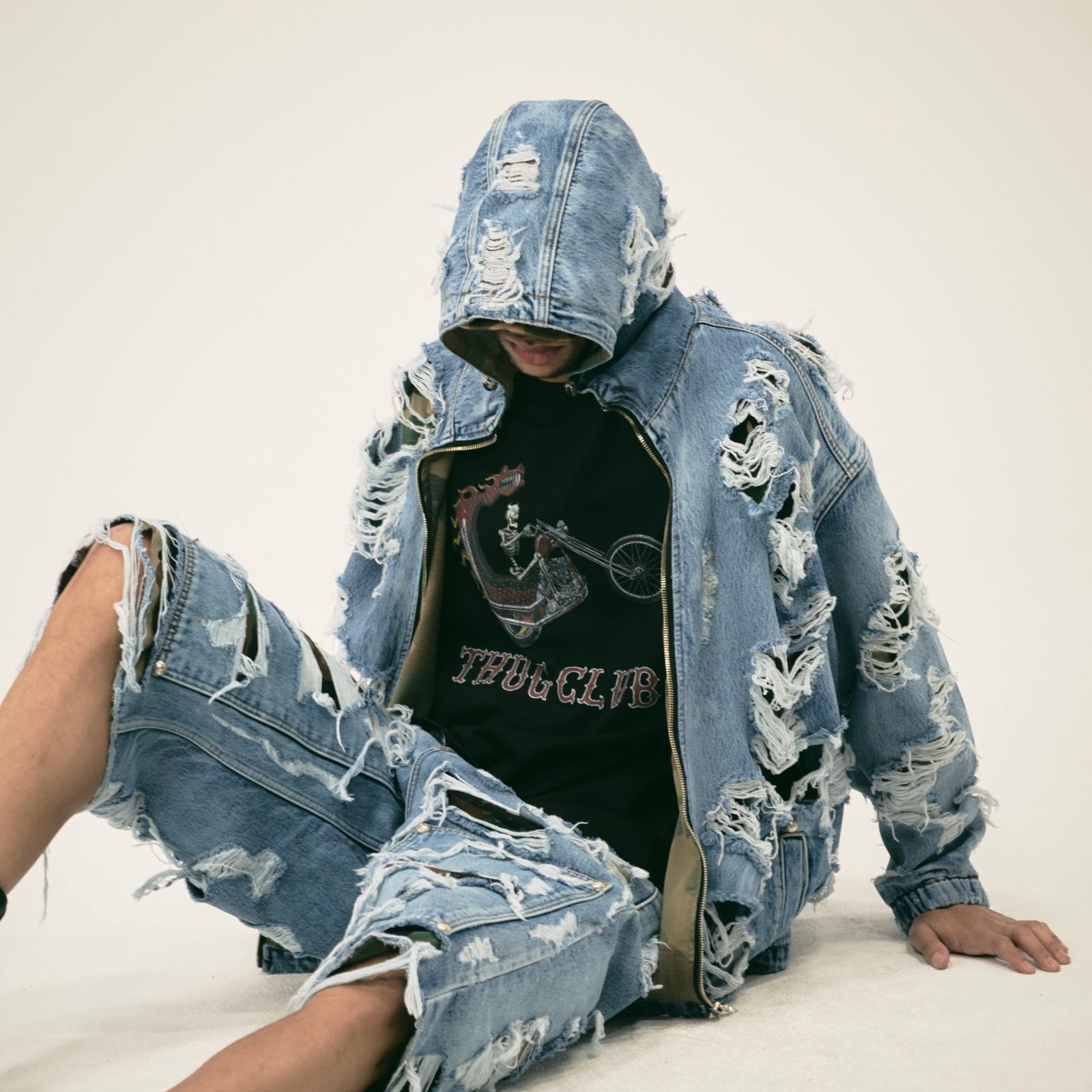 【残り一点】Hell Denim Camo Hooded Zip Up