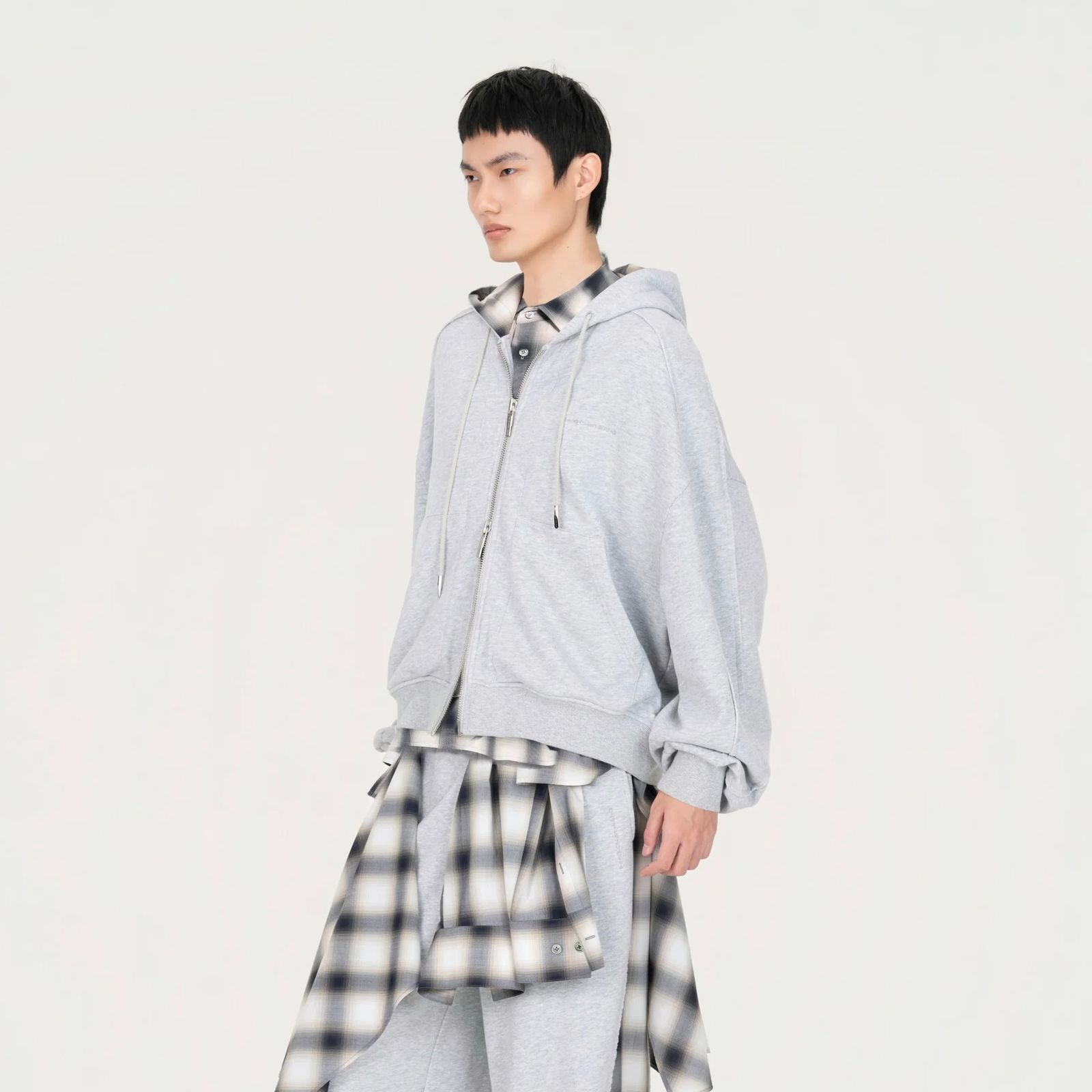 【残り一点】2in1 Zip Hoodie with Check Shirt