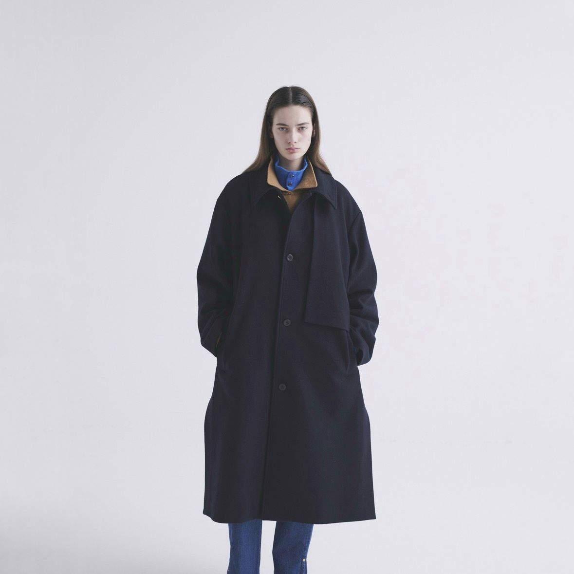 【残り一点】Lamb Wool Melton Layered Long Coat