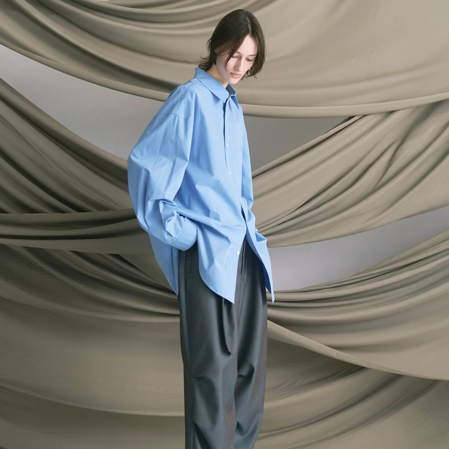 【残り一点】120 / 2 Suvin Cotton Typewriter Prime-Over Shirt Coat