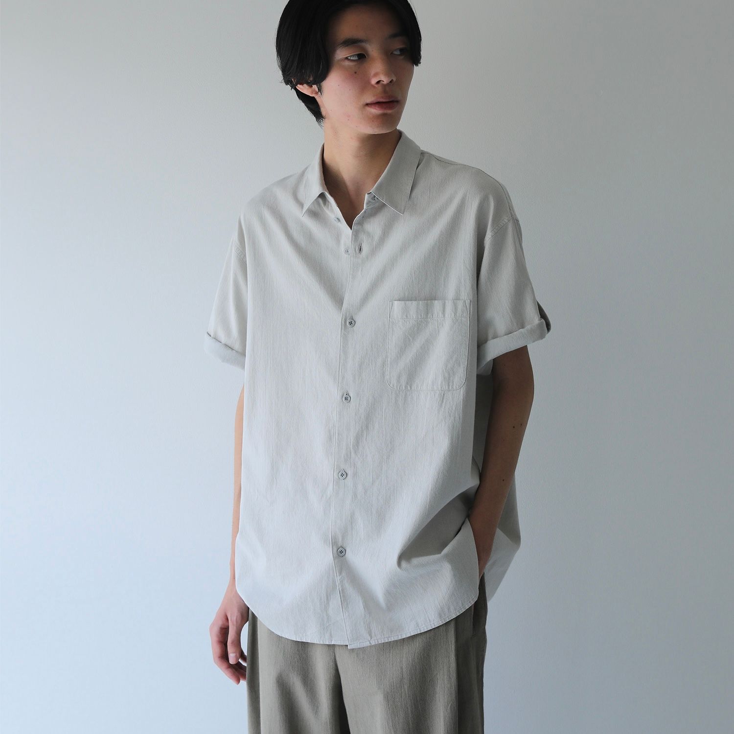 【残り一点】Pique Chambray Roll-Up Shirt