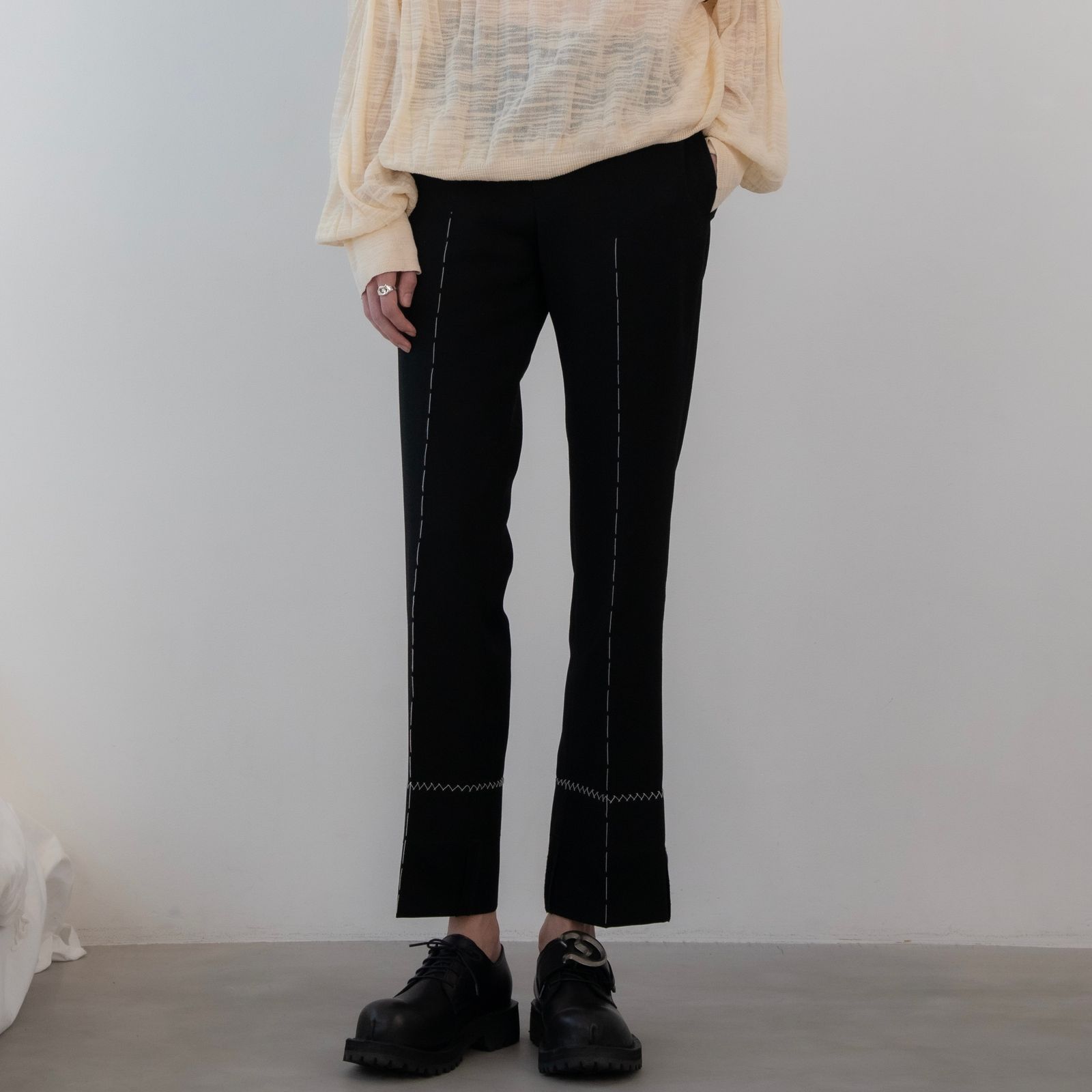 【残り一点】"Hand Stitch" Roll Up Straight Slacks