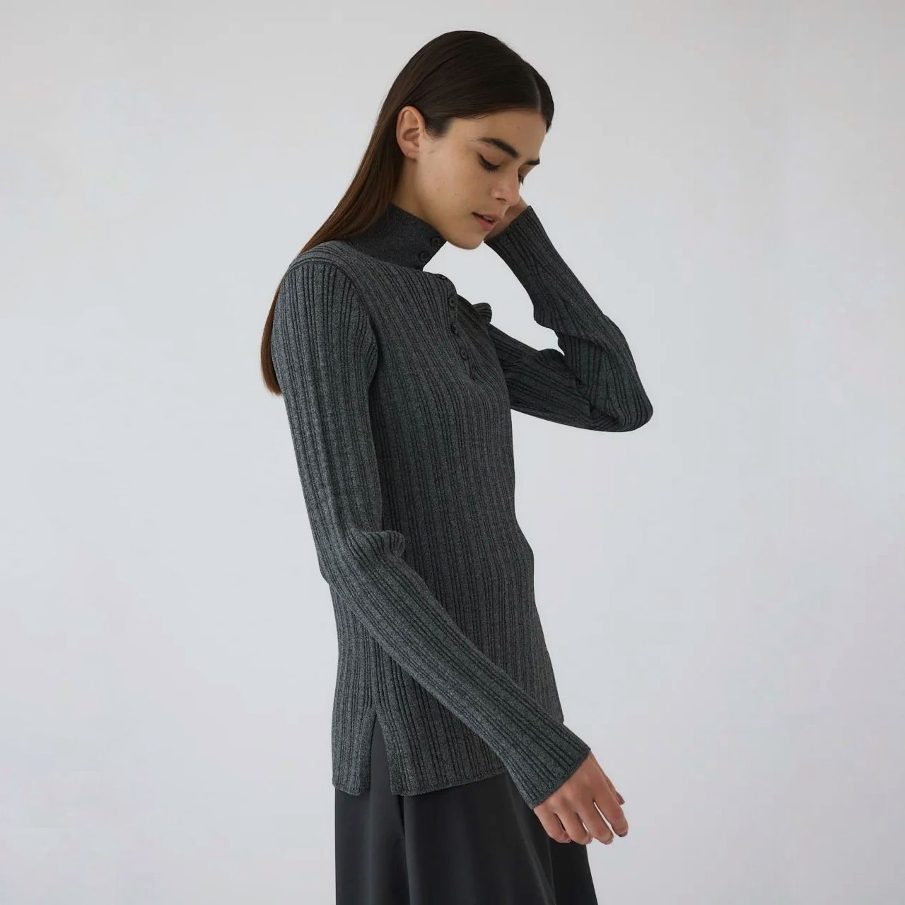 【残り一点】Open Collar Rib Knit Tops