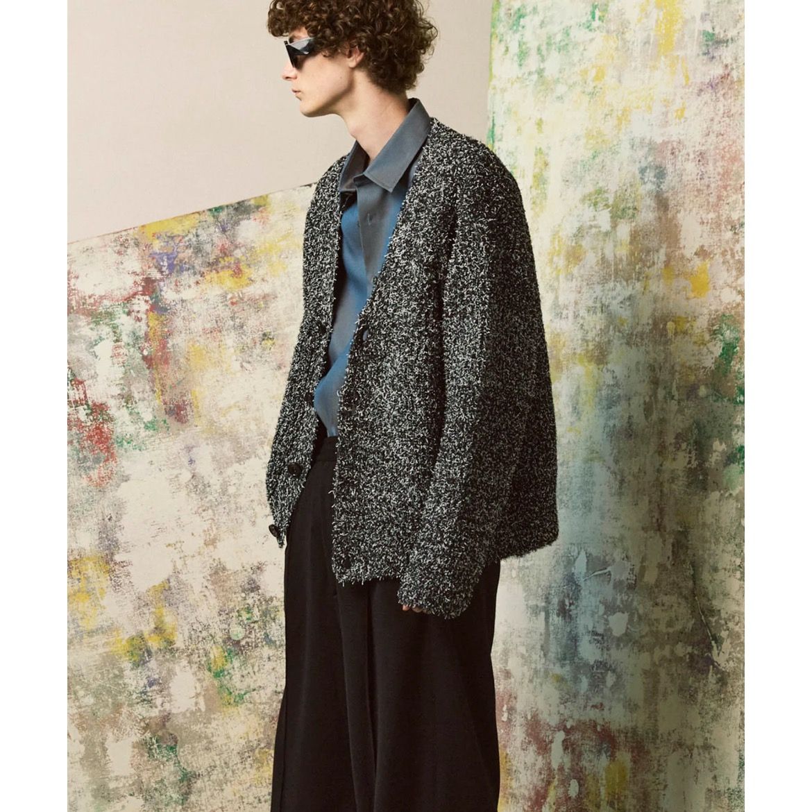【残り一点】Mix Color Fancy Yarn Prime-Over Knit Cardigan