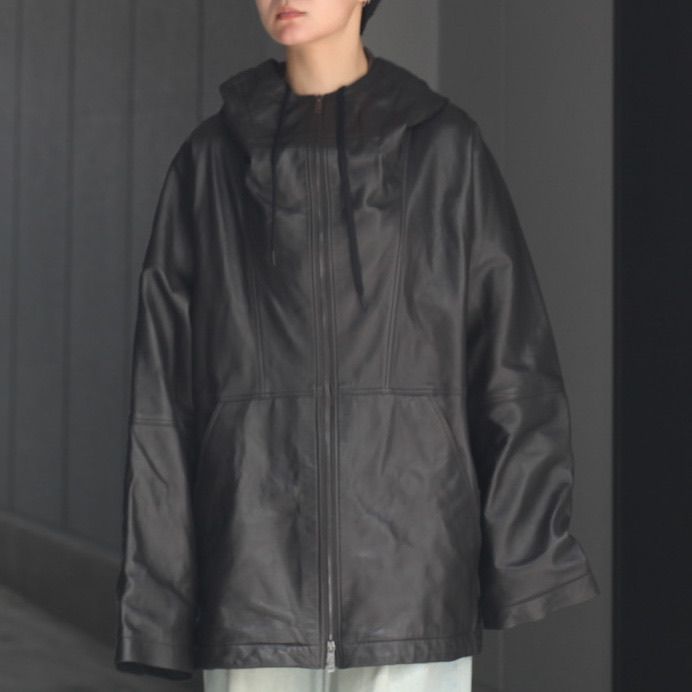 【残り一点】Lamb Nappa Leather Zipped Hooded Parka(RAUSU)