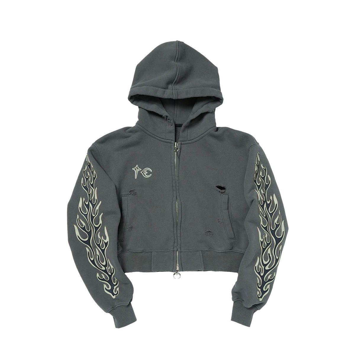 【残り一点】Leather Flame Cropped Hooded Zip Up