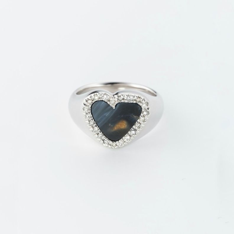 【お取り寄せ注文可能】Diamond Heart Stone Ring(BLACK×SILVER)