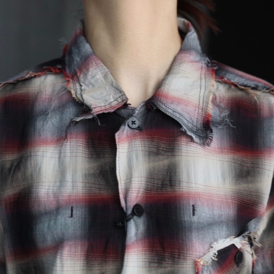 MINUS - 【残り一点】Slash Seam Ombre Check Shirt(DRUNK