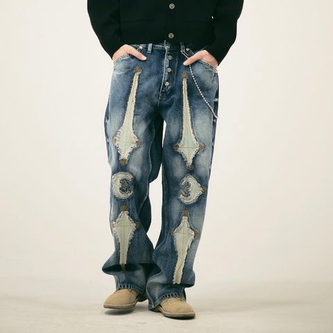 【残り一点】TC Bone Leather Denim Pants