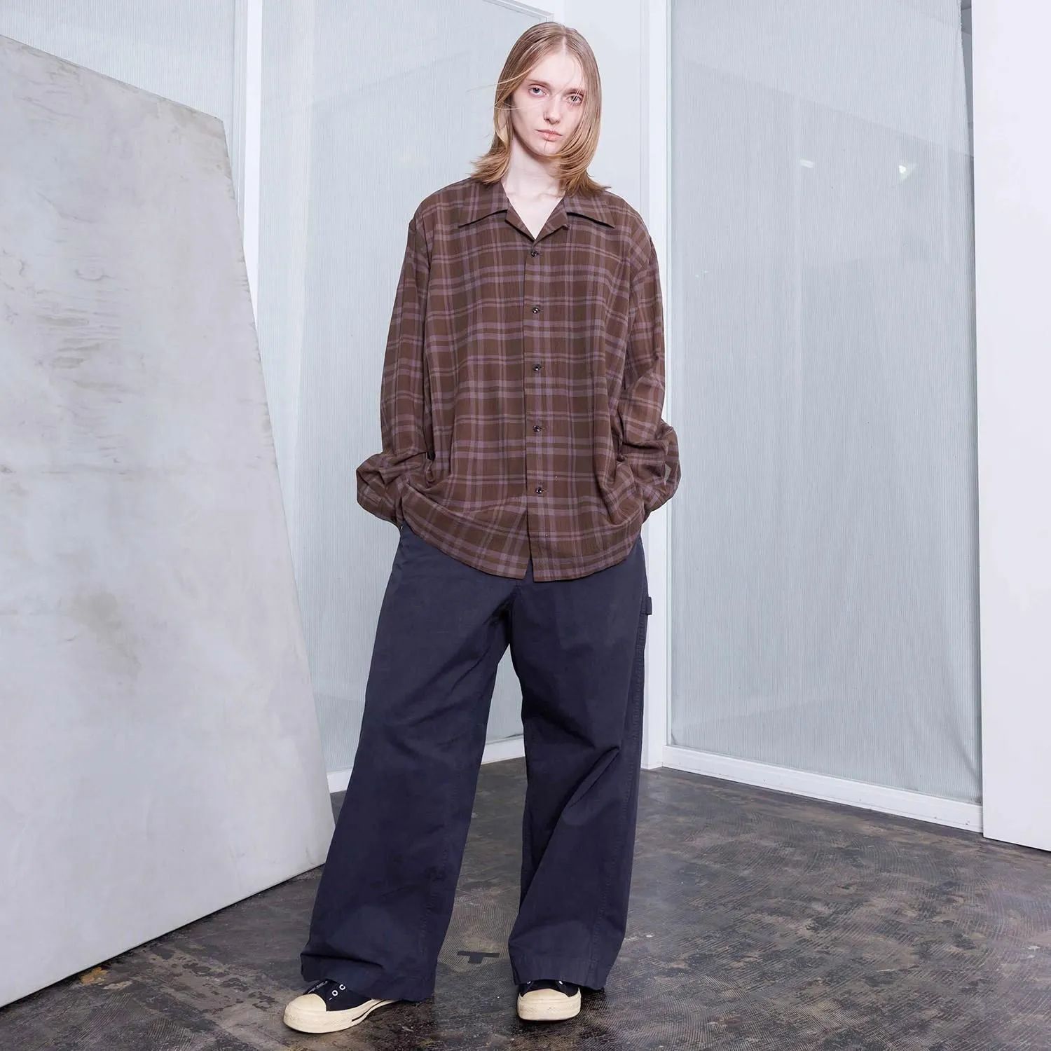 【残り一点】シアーコットンオープンカラーL/Sシャツ