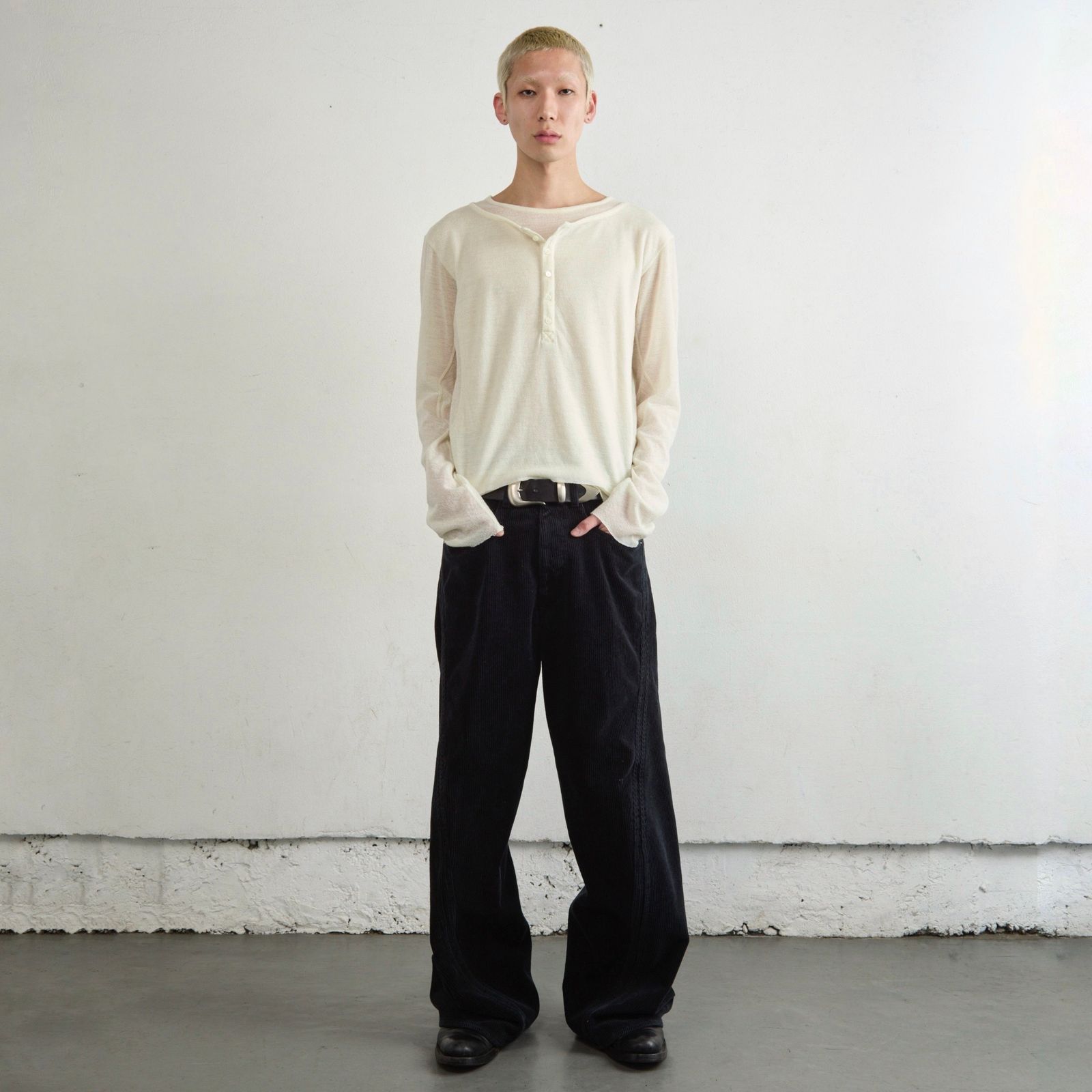 【残り一点】Double Layered Long Sleeve Henley T Shirt