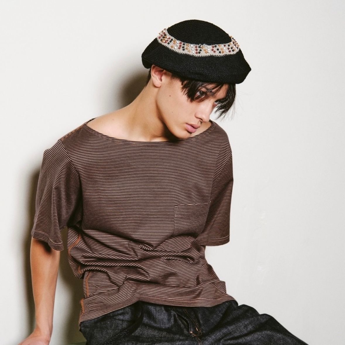 【残り一点】Knitting Beads Beret Hat