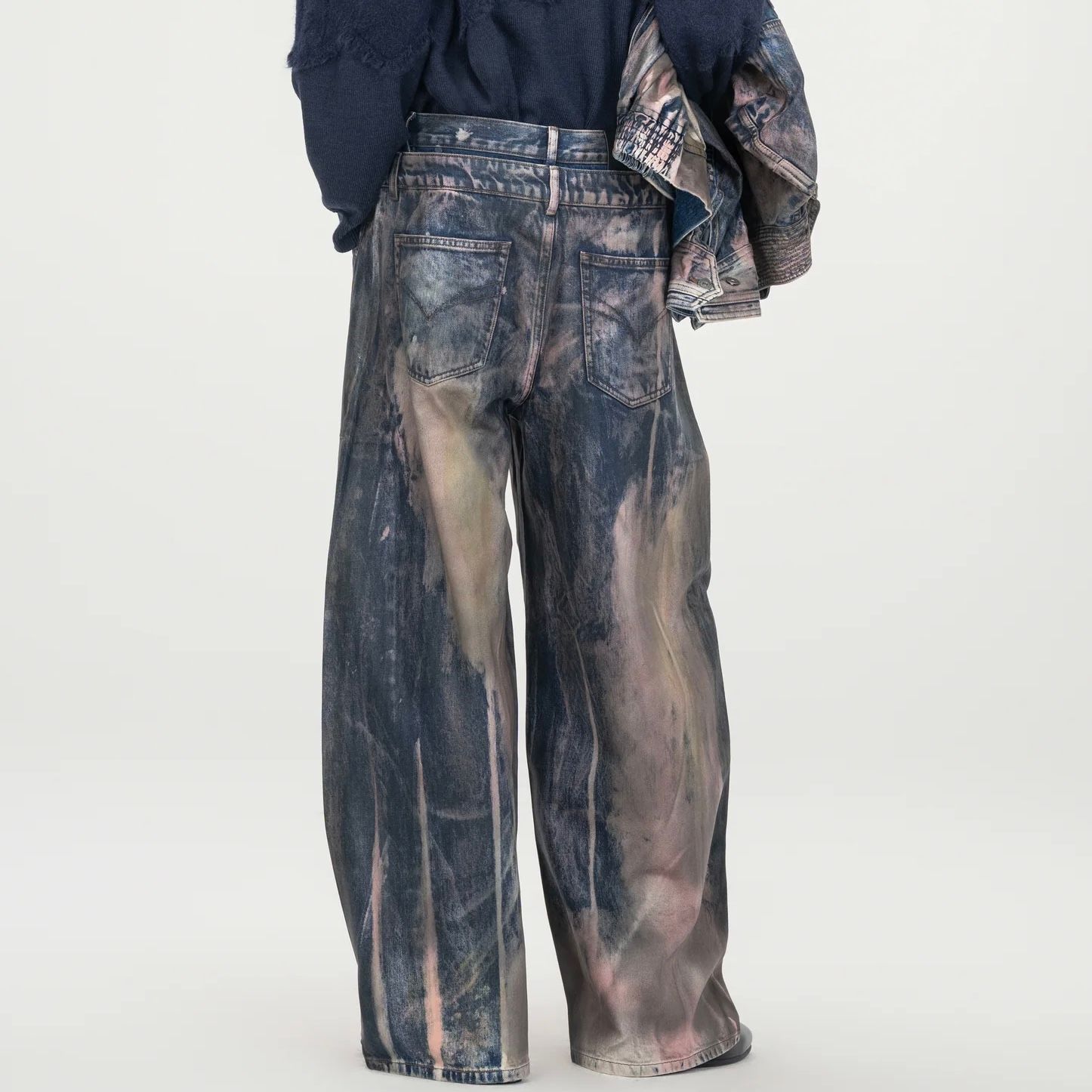 【残り一点】Brown Artistically Tie-Dyed Coated Denim Pants