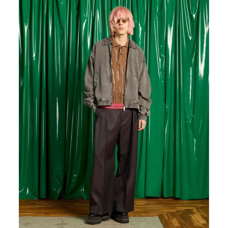 【残り一点】48/2 4Colors Chambray Wool 2tuck Wide Pants
