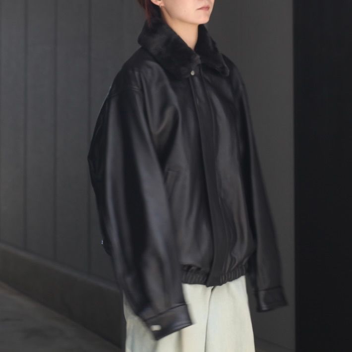 【残りわずか】Mouton Collar Sheep Leather Zip Jacket