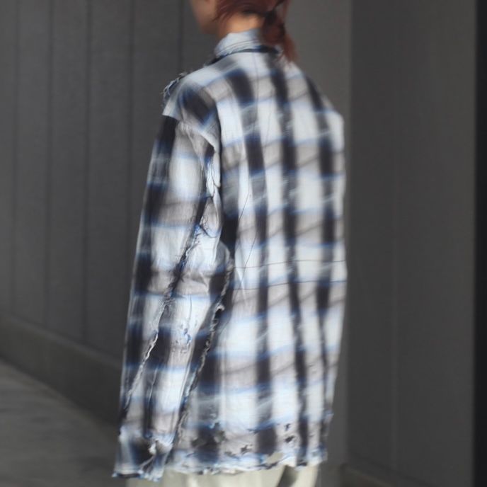 【残り一点】Slash Seam Ombre Check Shirt(DRUNK)