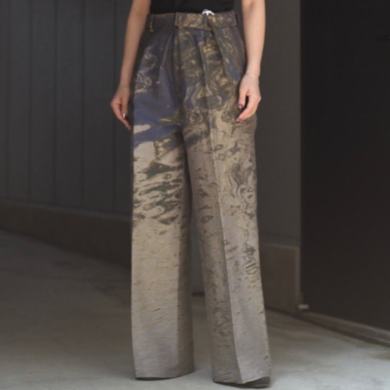 【残り一点】Photo Jacquard Front Tuck Belted Wide-Leg Trousers