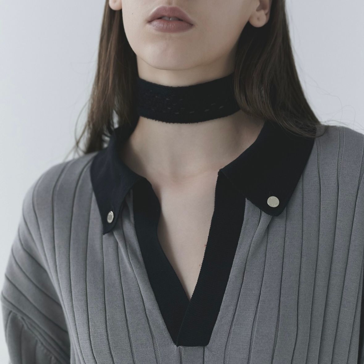 【残り一点】Wide Rib Skipper Collar Short Sleeve Knit