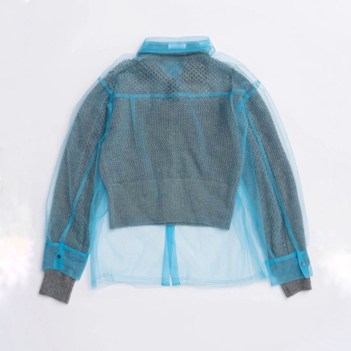 【残り一点】Tulle Shirt Layered Polo Knit Cardigan