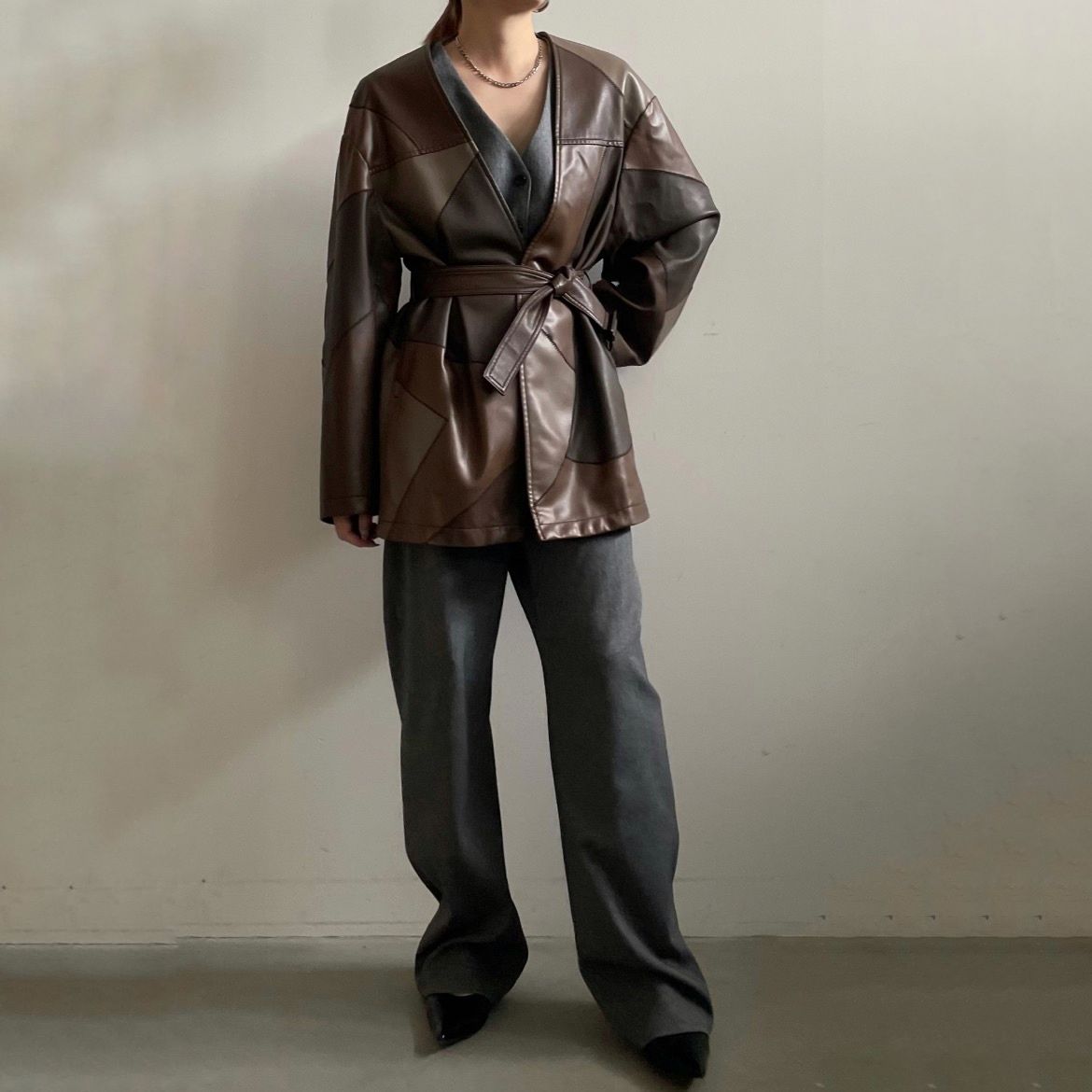 【残り一点】Patchwork Fake Leather Jacket