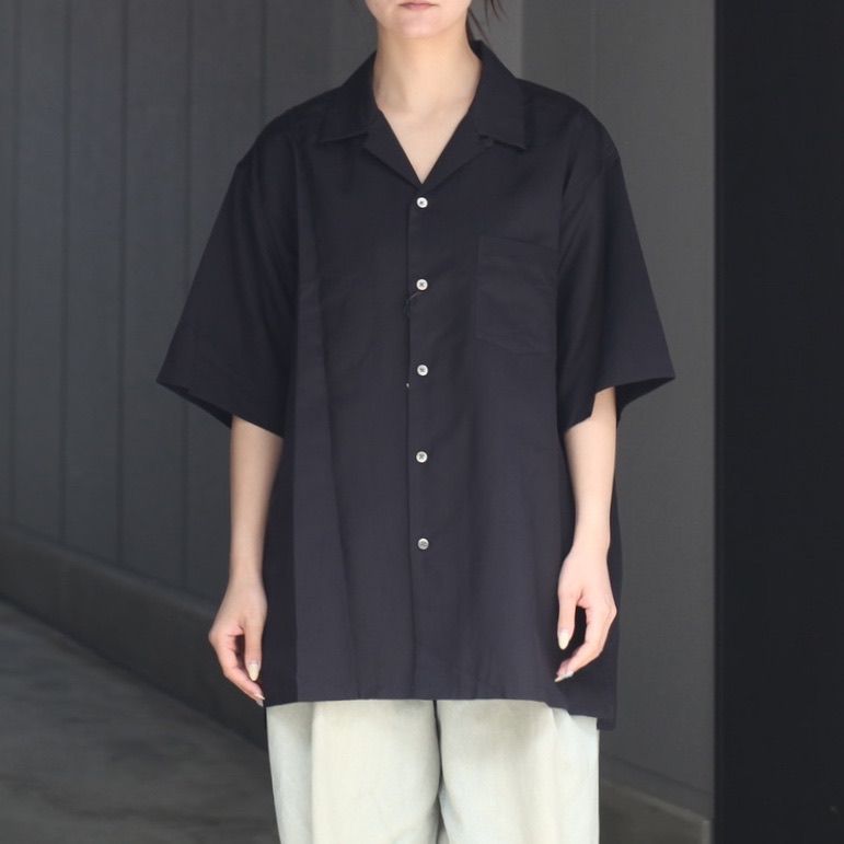 【残りわずか】Silk Cupro Twill Open Collar S/S Shirt