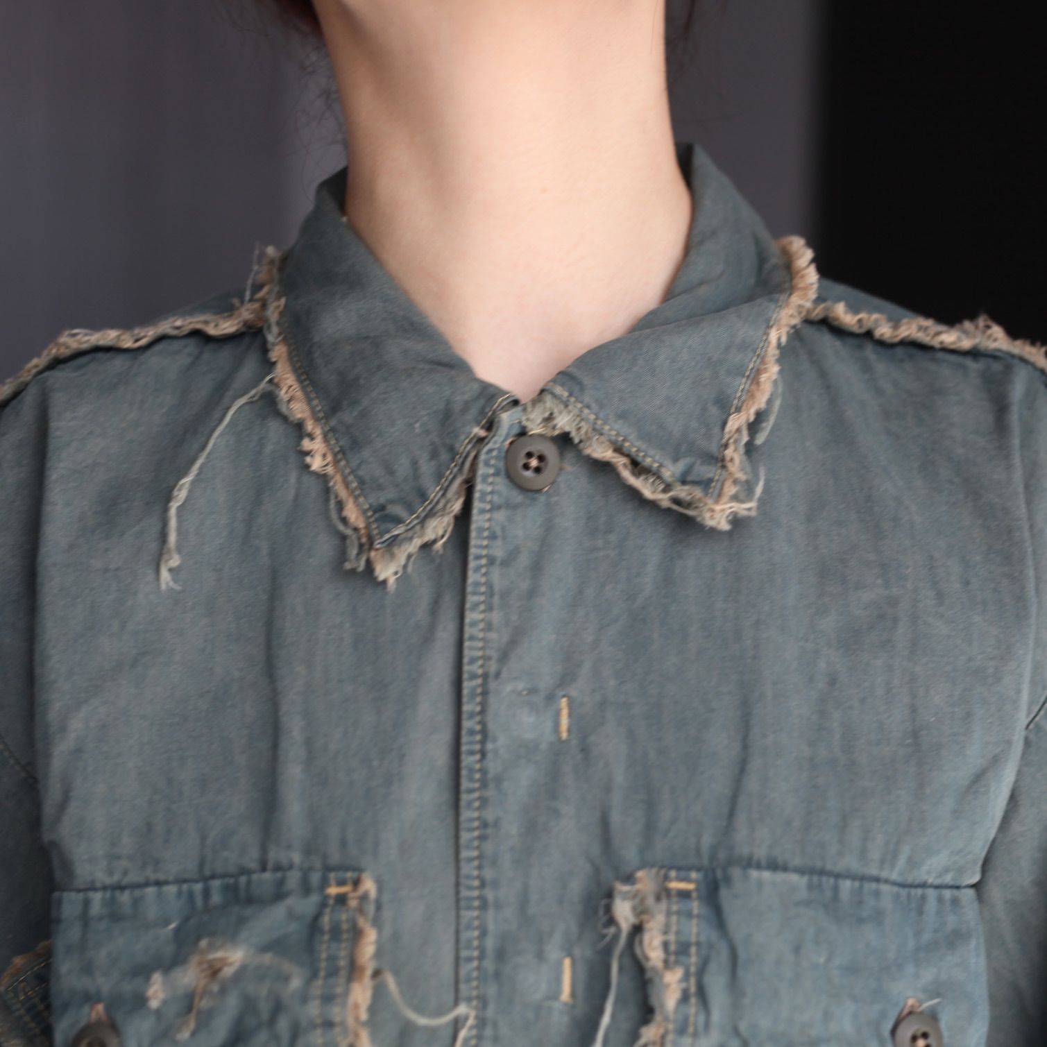 【残り一点】PW Slash Seam HBT Work Shirt With Damaged (FROM COAL MINE)