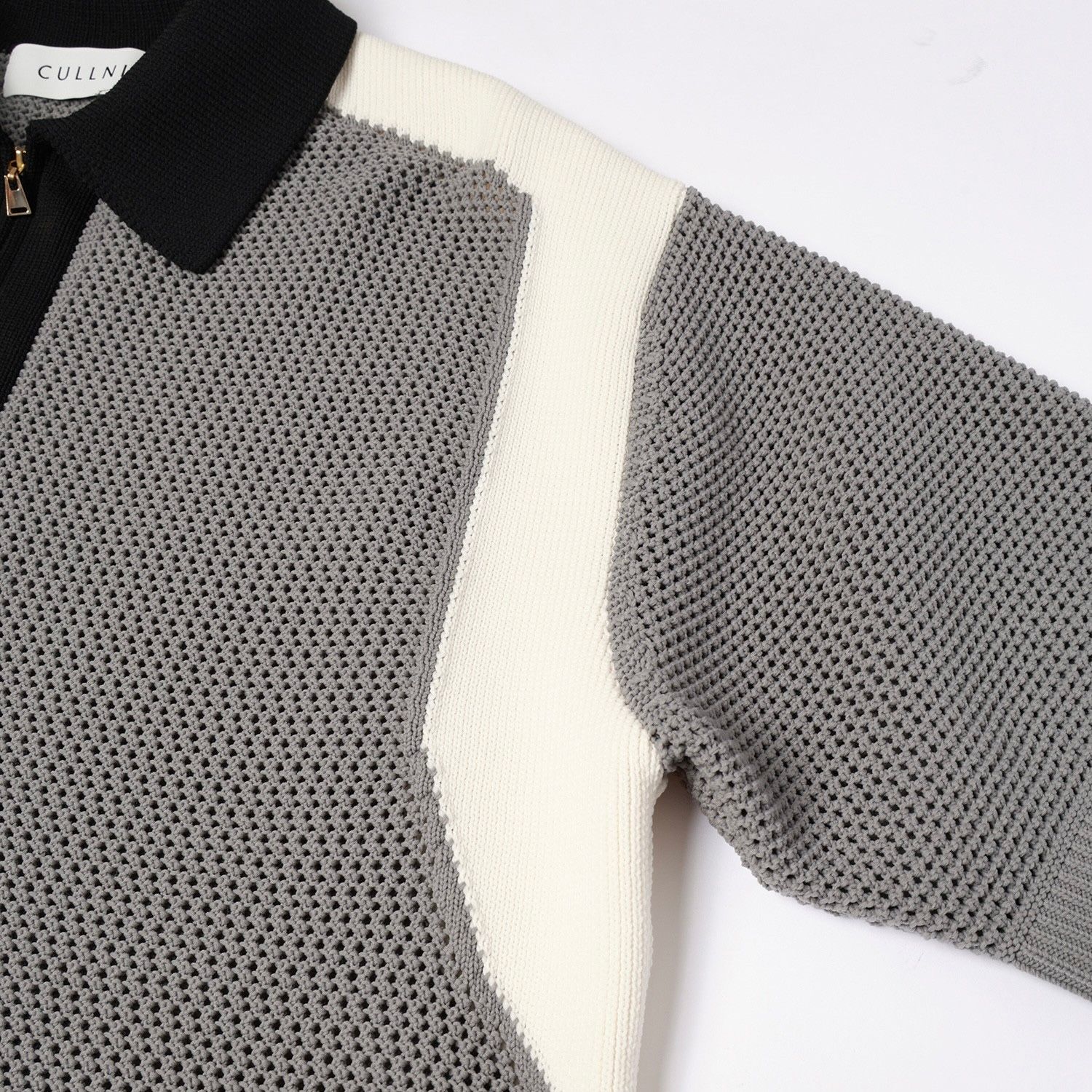 CULLNI - 【残り一点】Bi Color Mesh Knit Zip Up Polo Shirt