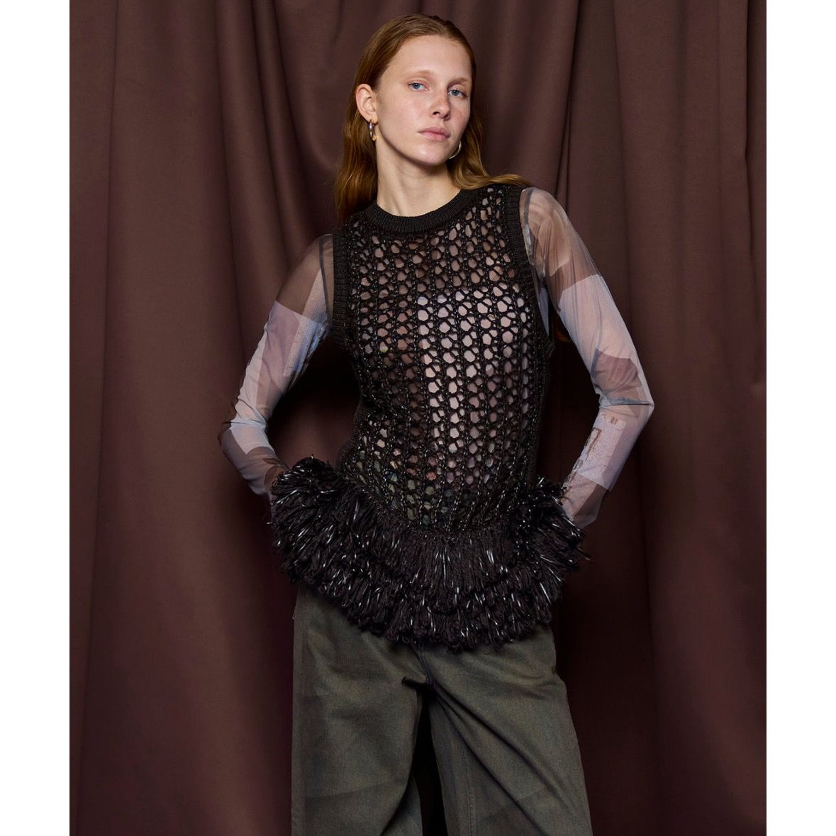 【残り一点】フォトコラージュメッシュトップス