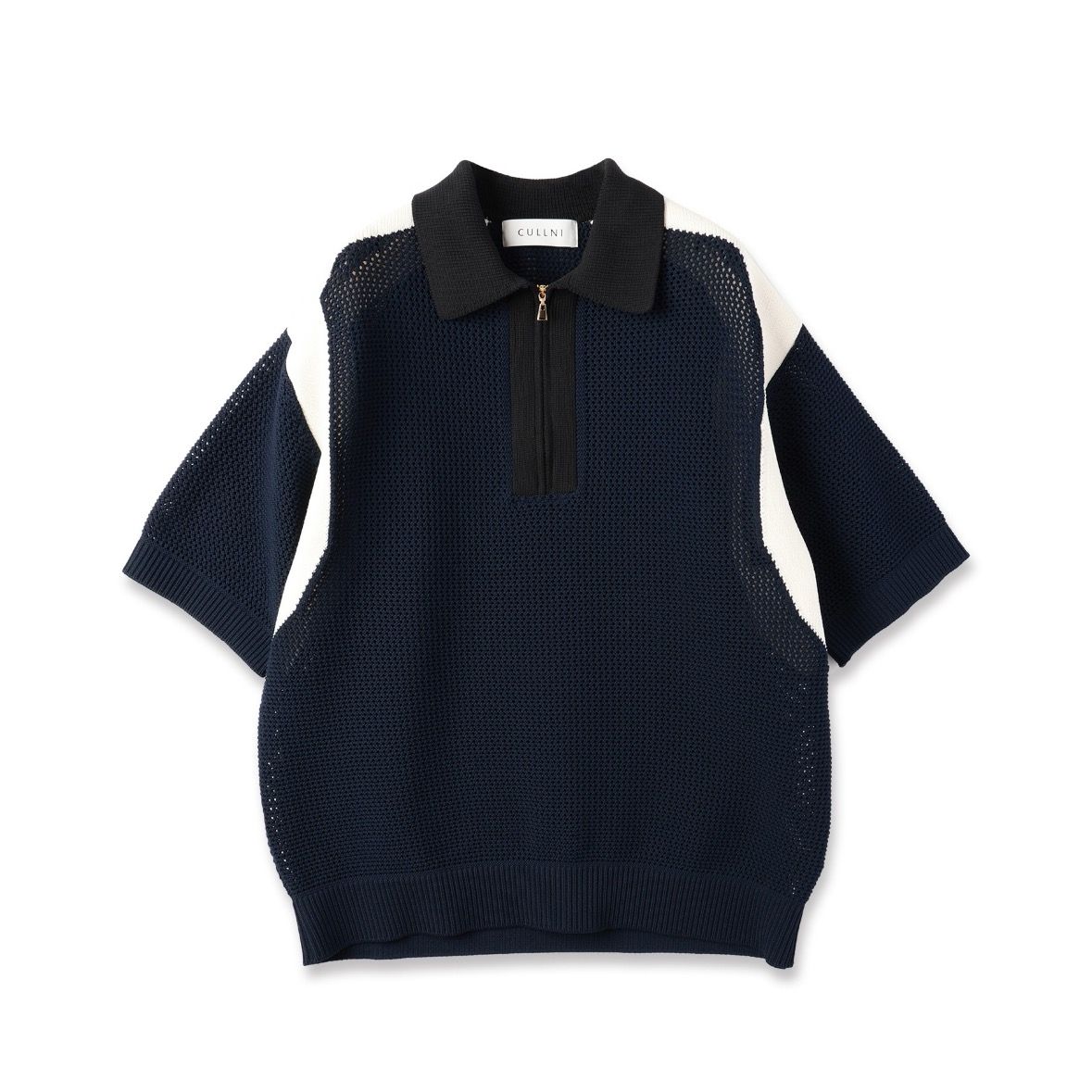 CULLNI - 【残り一点】Bi Color Mesh Knit Zip Up Polo Shirt CULLNI - 【残り一点】Bi Color Mesh Knit Zip Up Polo Shirt