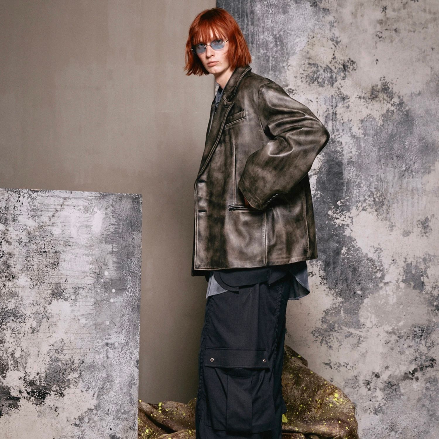 【残り一点】Sheep Leather Peaked Lapel Semi-Double Tailored Jacket