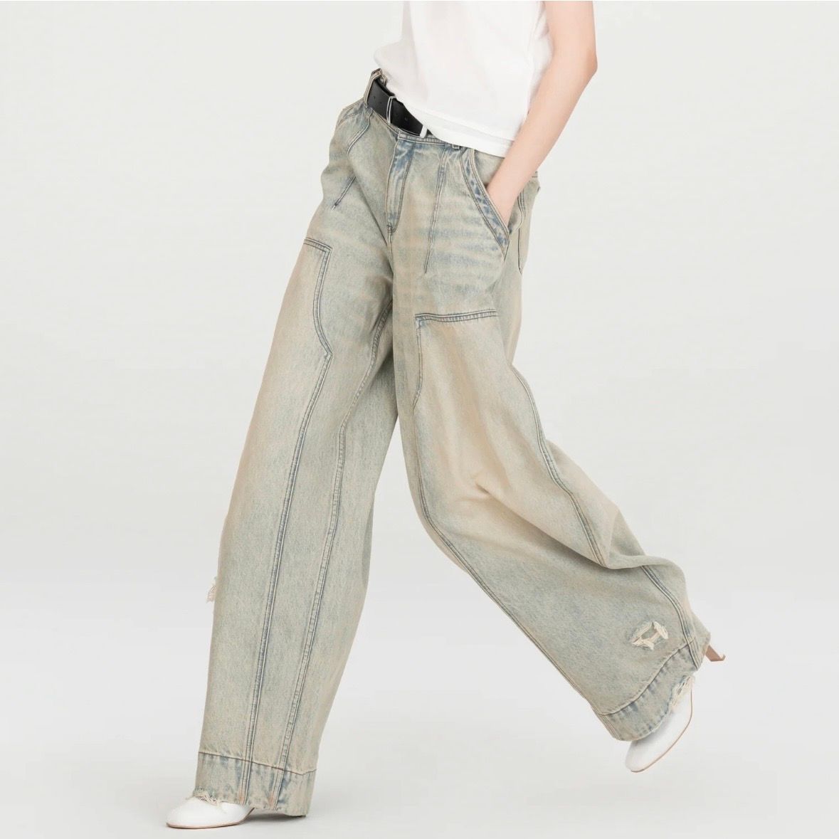 【残り一点】Washed Denim Deconstructed Cargo Jeans