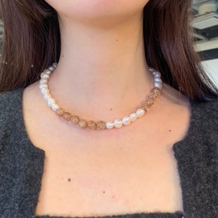 【お取り寄せ注文可能】Baroque Pearl Cracked Crystal Necklace