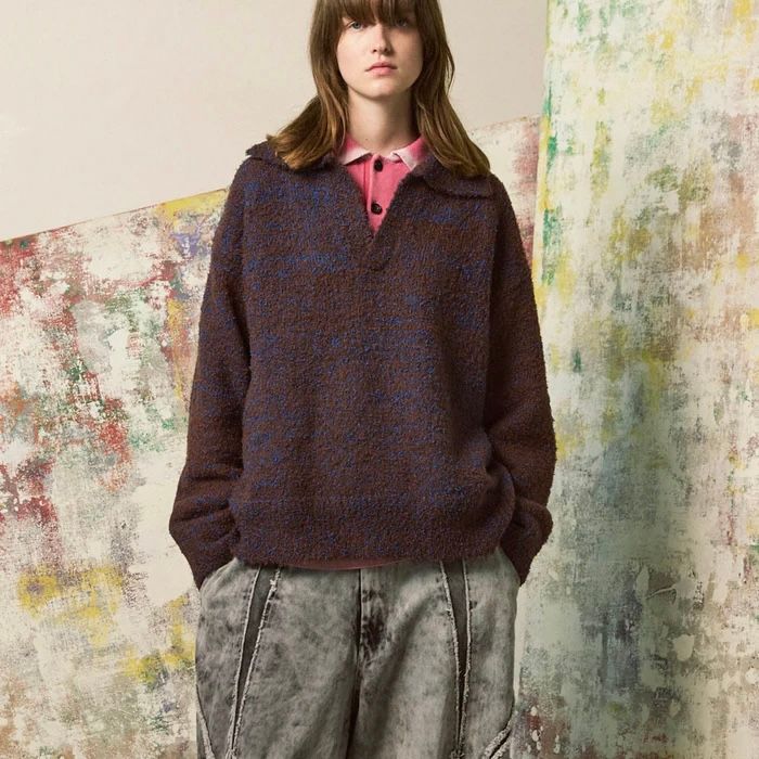 【残り一点】Mix Color Fancy Yarn Prime-Over Skipper Knit Pullover