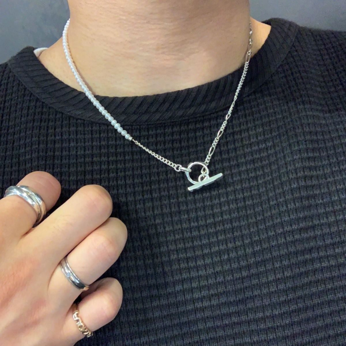 【お取り寄せ注文可能】Clash Mix Chain Necklace(WHITE)